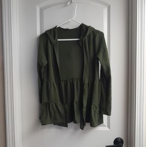 Olive Tiered Cardigan Hoodie
